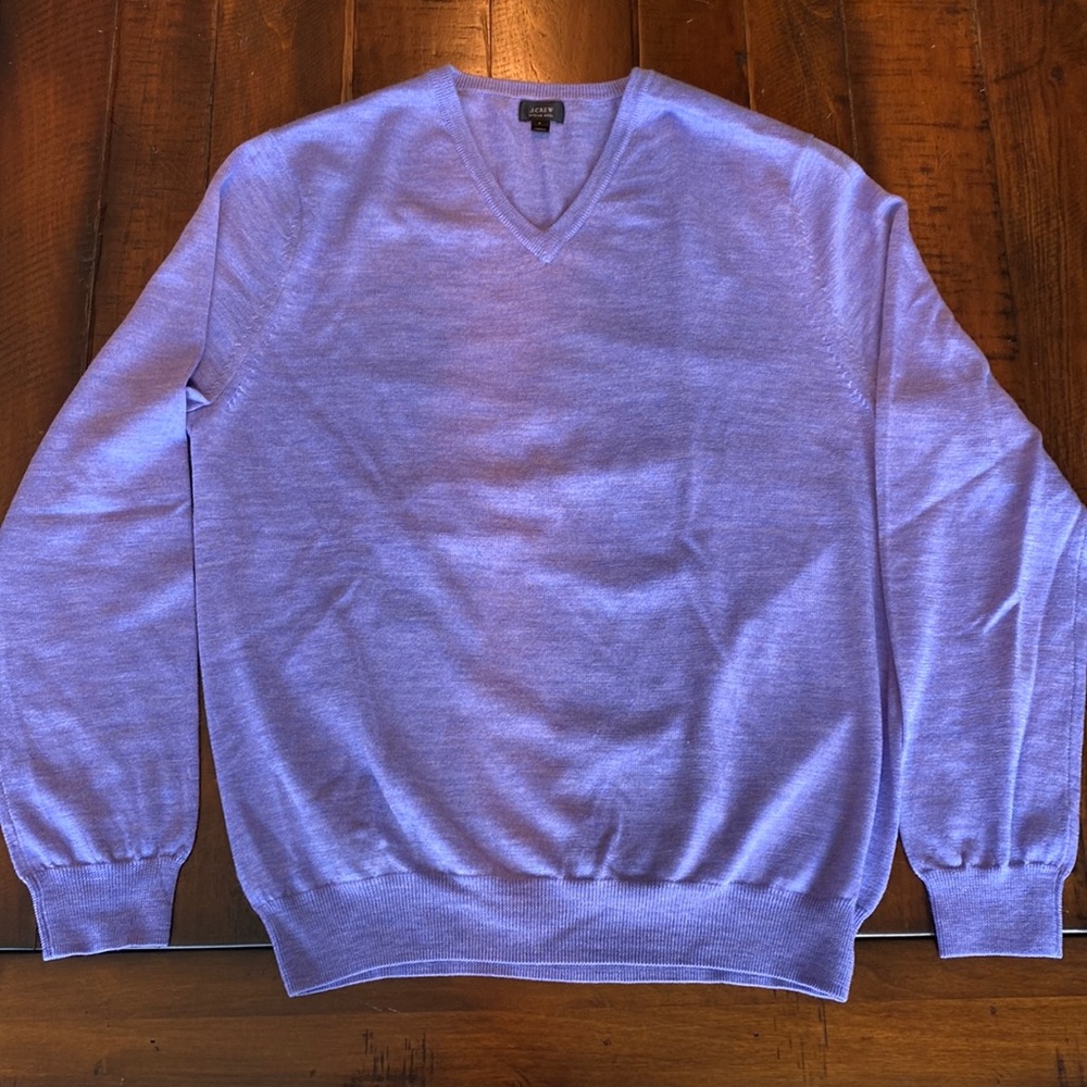J. Crew Large Purple V-Neck Merino Wool Sweater